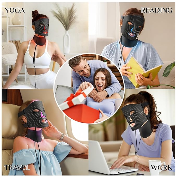 LED Light Therapy Mask Skin Care Mask, LED Red 630±5nm & NIR 830nm Wavelength for Home Use (High-end black)