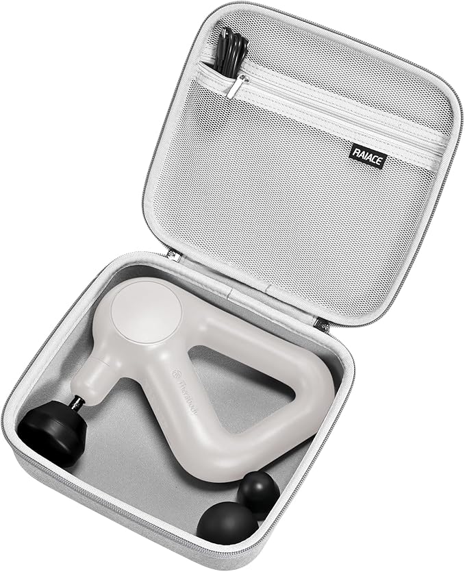 RAIACE Massage Gun Case, Hard Travel Storage Case Compatible with TheraGun Relief Percussion Massage Gun Device, Carrying Bag with Mesh Pocket for Cables and Other Accessories. (Case Only) - Gray