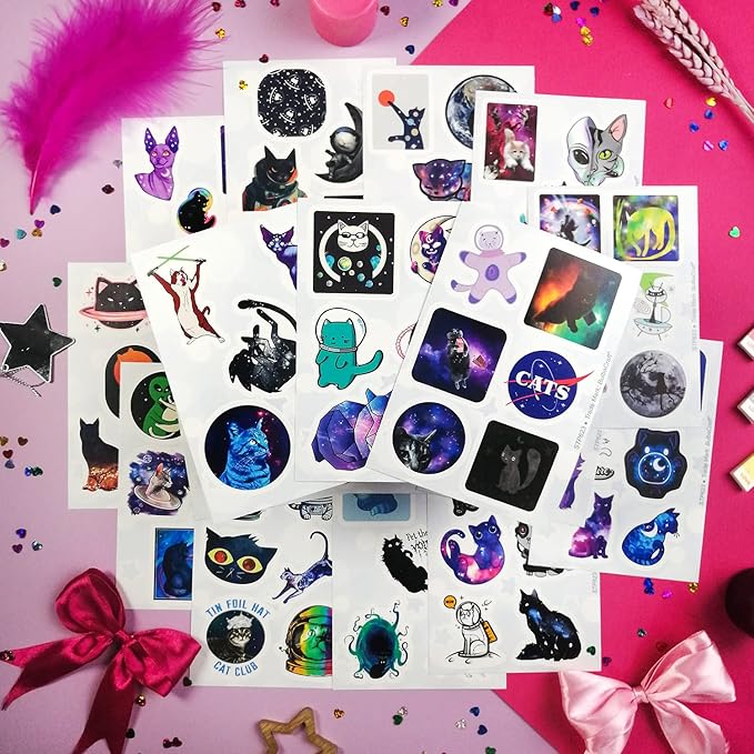 BulbaCraft 100Pcs Space Cat Stickers - Galaxy Cate Stickers, Gifts for Women & Men
