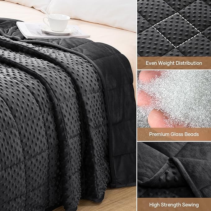 Wemore Minky Dot Weighted Blanket for Adults Twin Size 20 lb, Soft Heavy Blanket for Stress Relief and Sleep Promotion, Breathable Blanket for All-Season with Glass Beads, Black 60 x 80 inches