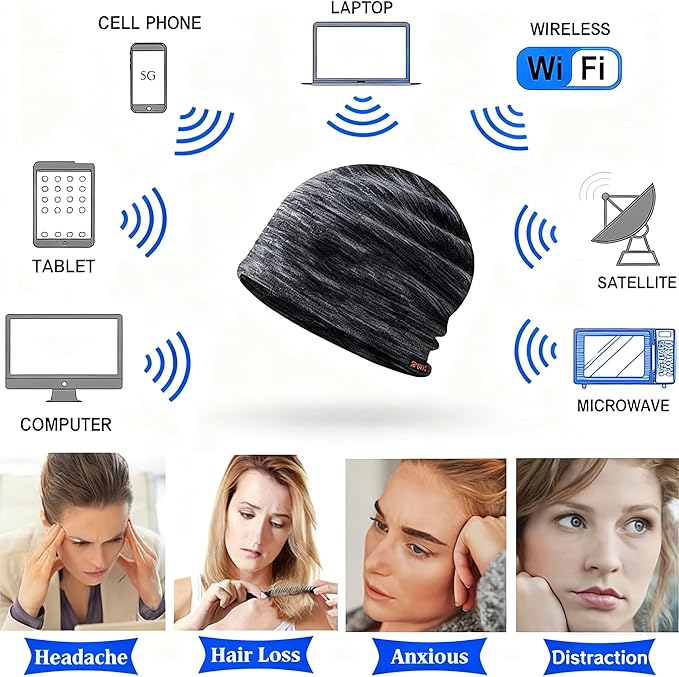 Amradield Faraday Silver Fiber Skull Hat Elasticity Cotton Beanies Slouch Cap Shielding RF Radiation Knit Cap Blocking Signal