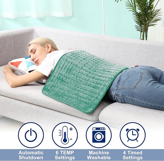 33"X17" Electric Heating pad with 6 Heat Settings, Auto Shut Off, Green Dry Electric Heating for Back Neck Knee Arms Legs Shoulder Heat Pads for Christmas Birthday Father's Day Mother's Day