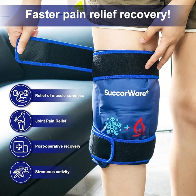 Knee Ice Pack Wrap for Injuries Reusable - Hot & Cold Gel Bags for Leg, Back, Shoulders, Arms, Elbow Injuries, Pain Relief, Swelling, Knee Replacement Surgery（Navy Blue）