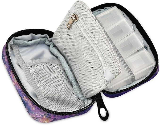 Lavender Eiffel Tower Purple Travel Pill Organizer Weekly Small (Cute) Pill Box 7 Day Pill Case Vitamin Holder Pill Bottle Organizer