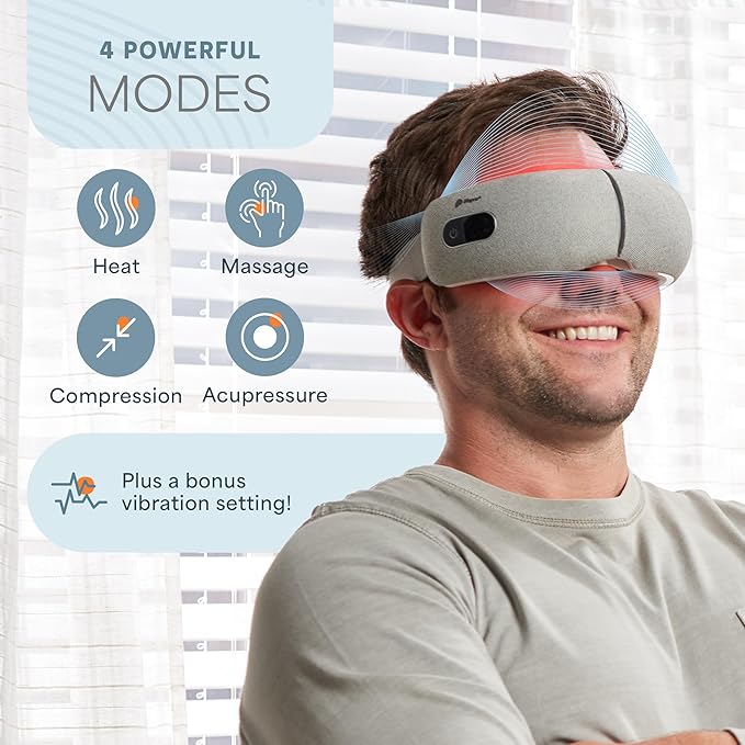 LifePro Portable Eye Massager with Heat and Vibration - Oculax 4 Soothing Modes for Compression Massage to Help Reduce Puffy and Dry Eyes-Rechargeable Heated Migraine Mask with Bluetooth Music