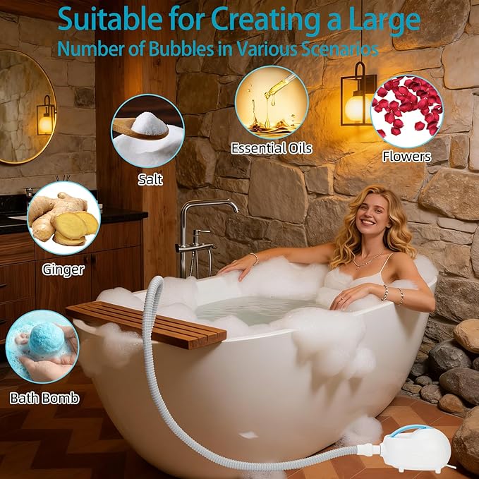 Home Spa Relaxation with Our Premium Bubble Bath Mat, Featuring Adjustable 3-Speed Hydrotherapy Jets, Secure Non-Slip Suction Cups, and an Ultra-Quiet Motor for a Luxurious, Portable Bathtub Spa
