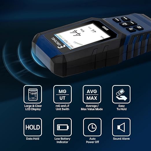 ERICKHILL EMF Meter,3-in-1Rechargeable Digital Electromagnetic Field Radiation Detector for EF RF MF,5G Cell Tower, WiFi Signal Detector, for Home&Office EMF Inspections, and Ghost Hunting