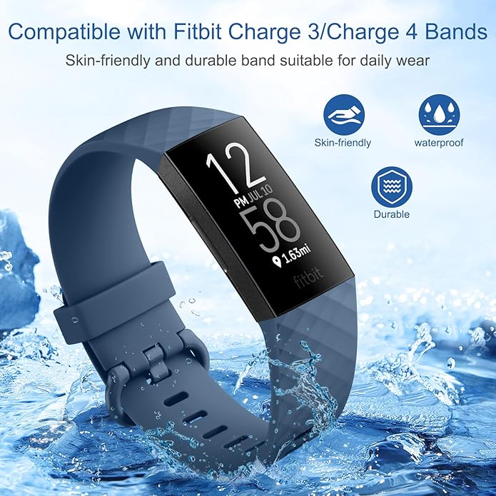 Vancle Bands for Fitbit Charge 4 Bands/Fitbit Charge 3 Bands Women Men[4 PACK], Classic Soft Replacement Sport Straps Wristbands for Fitbit Charge 4 / Charge 3 Fitness & Health Tracker