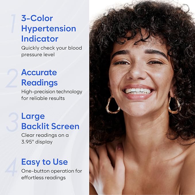 Blood Pressure Monitor for Home Use: Easy@Home Upper Arm Large Cuff BP Machine - Automatic Tensiometer with 3-Color Backlit Hypertension Display and 2 Users, Supports Free MyHeartPal App Scan, EBP-095