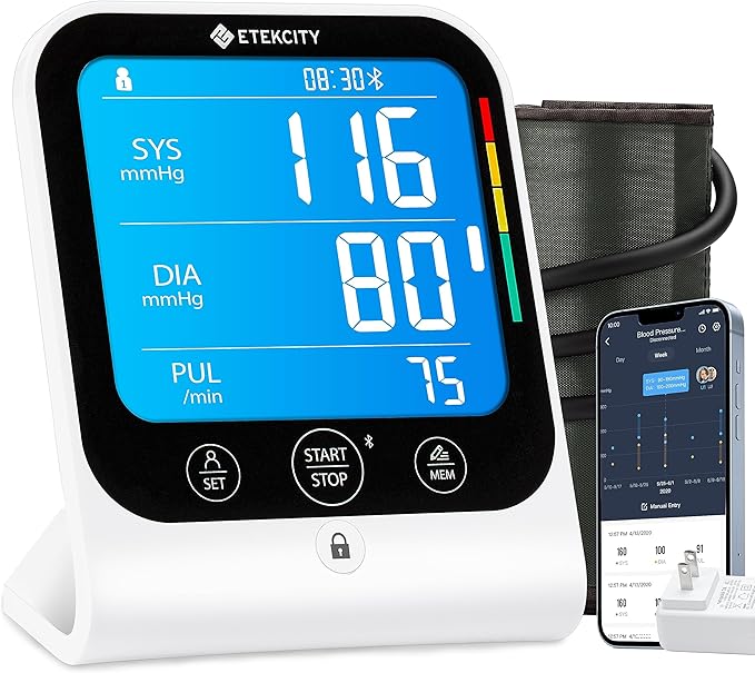 Etekcity Bluetooth Blood Pressure Monitor, FSA-HSA Eligible, Smart Upper Arm Automatic BP Machine with App, Wide Cuff 8.6"-16.5", Irregular Heartbeat Detection,Home Medical Diagnostic Kit Wearables