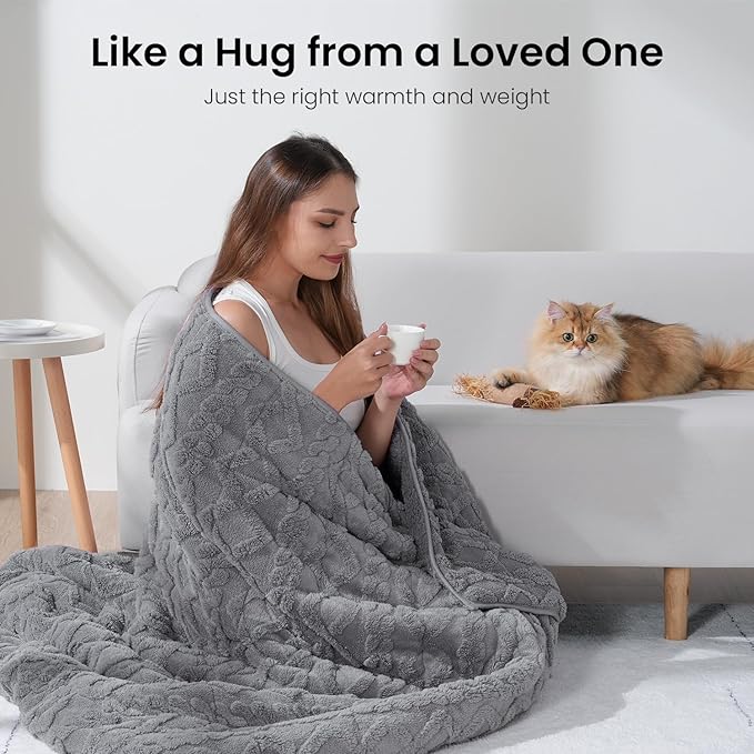 Drewin Fleece Weighted Blanket Queen Size (60" x 80" 12lbs, Grey), Ultra-Comfy Furry Sherpa Heavy Blanket, 3D Jacquard Cable Pattern Weighted Blankets for Adults, Sofa Bed Blanket for Winter