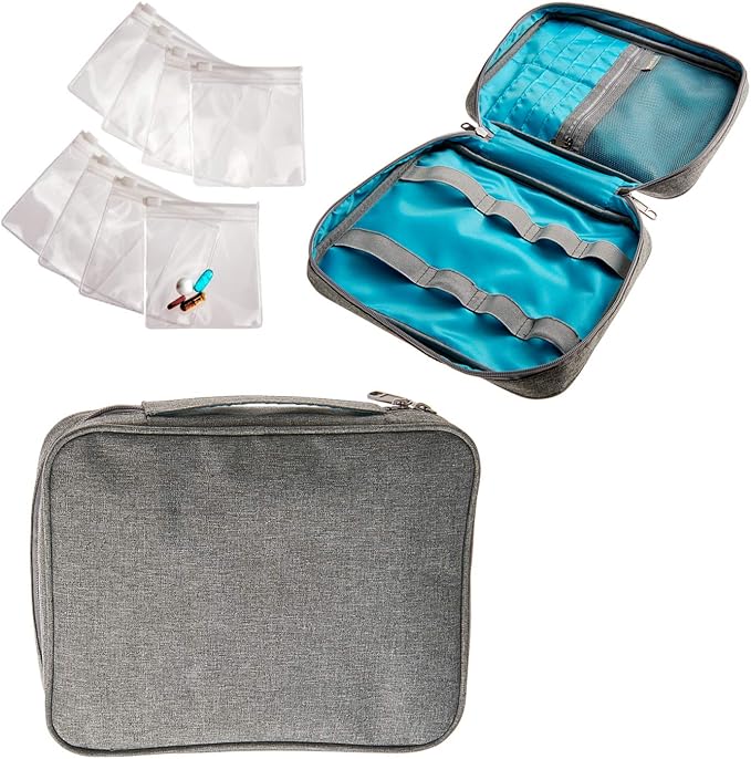 Smooth Trip Medicine Storage Bag and Bottle Organizer with Extra Pill Pouch Set - Bundle