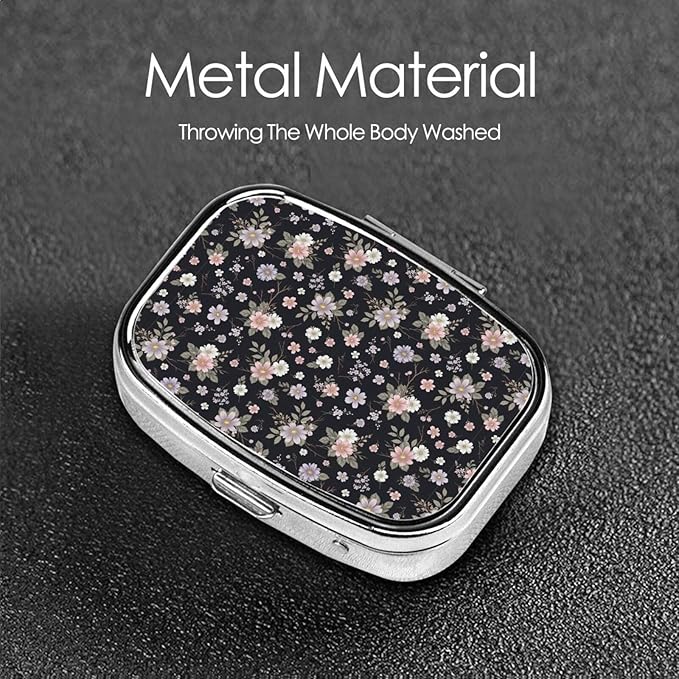 Pill Box Small Pill Case for Purse Pocket, Cute Medicine Organizer Travel Pill Box Vintage Pink Rose Flowers Floral, Portable Pill Container Holder for Vitamins, Fish Oil and Supplements