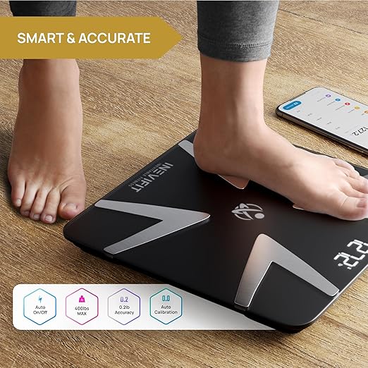INEVIFIT SMART Body Fat Scale, Highly Accurate Bluetooth Digital Bathroom Body Composition Analyzer, Measures Weight, Body Fat, Water, Muscle, BMI, Visceral Fat & Bone Mass for Unlimited Users