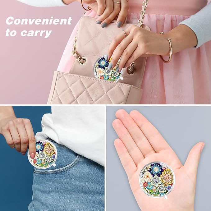 Rouidr Pill Box, 3 Compartment Medicine Pill Case, Small Metal Travel Medicine Box for Purse & Pocket, Silver, Mandala Flower