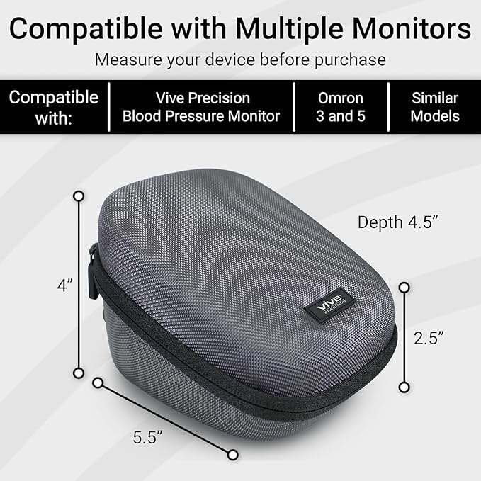 Vive Precision Blood Pressure Monitor Case - Hard Carrying Medical Travel Storage Bag - Universally Compatible Portable BPM Cuff, Health Accessories Pouch Replacement with Carrying Strap - Shockproof