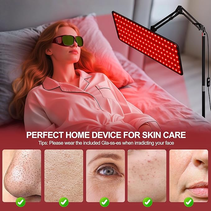 Morfone Red Light Therapy for Body Face - Tri-Wavelength (660nm, 850nm, 940nm) LED Infrared Light Therapy Lamp Panel with Adjustable Stand, Protective Glasses for Home Use, Gift for Women Girl, M