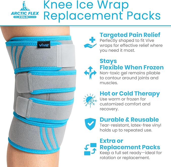 Arctic Flex Gel Replacement Packs - Ice Packs Reusable for Knee Ice Brace - Hot and Cold Gel Pack for Injuries, Pain Relief, Swelling - Flexible Therapy Compression Wrap - Athletic, Women, Men