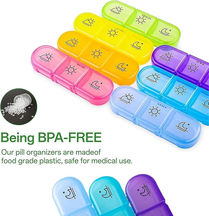 Weekly Pill Organizer 3 Times a Day, Large 7 Day Pill Box 3 Times a Day with Separate Container, Portable Pill Case for Fish Oil and Supplements Medication, Vitamins