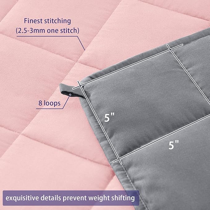 yescool Weighted Blanket for Adults (20 lbs, 48" x 72", Pink Grey) Cooling Heavy Blanket for Sleeping Perfect for 140-160 lbs, Twin Size Breathable Blanket with Premium Glass Bead, Machine Washable