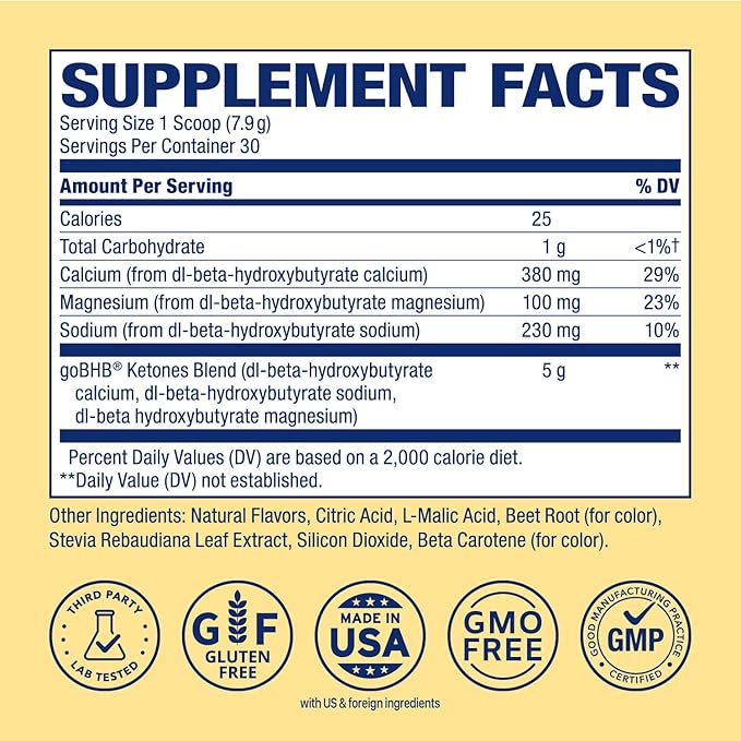 Real Ketones BHB Exogenous Ketones Energy Powder Sugar Free Electrolyte Powder with 4 Main Fasting Electrolytes & Hydrating Patented BHB Ketones for Energy & Focus (Raspberry Lemonade, 30 Servings)