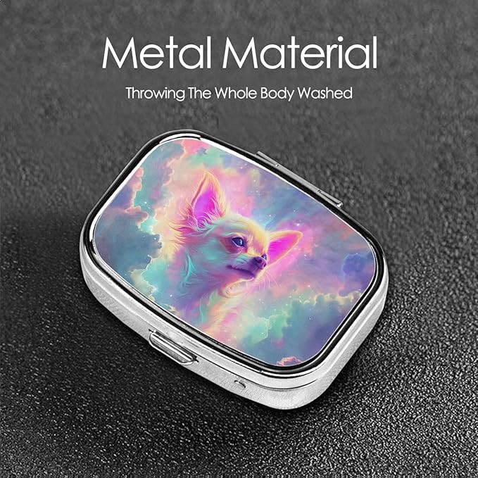 Dreamy Chihuahua in Cloud Pill Box with Mirror 2 Compartments Square Pill Organizer for Pocket