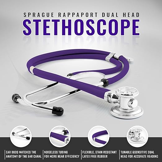 ASA TECHMED Medical Starter Kit – Stethoscope, Durable Blood Pressure Monitor, EMT Shears & Protective Carrying Case – Ideal for Healthcare Students & Professionals, Purple