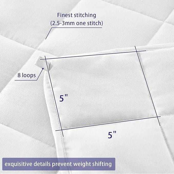 yescool Weighted Blanket for Adults (25 lbs, 60" x 80", White) Cooling Heavy Blanket for Sleeping Perfect for 240-260 lbs, Queen Size Breathable Blanket with Premium Glass Bead, Machine Washable