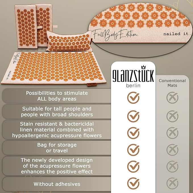 Glanzstück Berlin® Health Collection XXL Acupressure Mat Set for Full Body for Tension Headaches Back Pain Stress