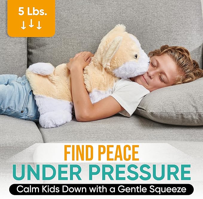 FRIENDLY CUDDLE Weighted Lap Blanket for Kids & Adults – Kids Weighted Blanket – ASD, Sensory Processing Weighted Stuffed Animals Dog Toy – Microwavable Weighted Lap Pad for Kids, 5 Lbs