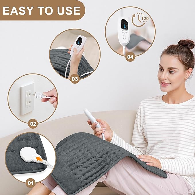 Deepsoon Heating Pad,Electric Heating Pads for Back,Neck,Abdomen,Moist Heating Pad for Shoulder,Knee,Arms,Legs,Dry/Moist Heat & Auto Shut Off,Christmas Gifts for Men and Women,Dark Gray,24x20 Inch
