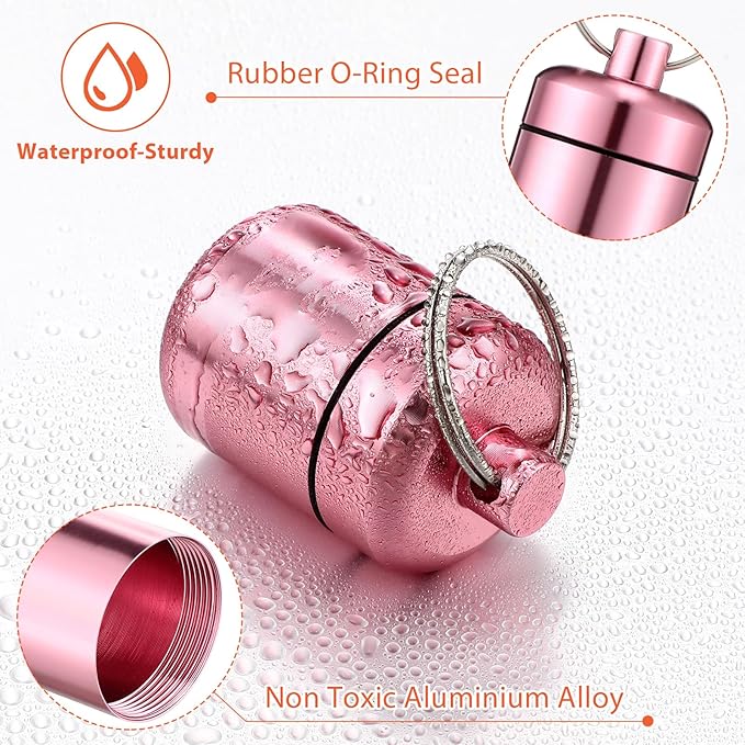 Hicarer 4 Pack Ear Plug Carrying Case, Waterproof Metal Ear Plug Holder with Keychain, Portable Small Pill Case Container for Earplugs, Jewelry, Pill Organizer for Travel or Sports(Pink, Purple)