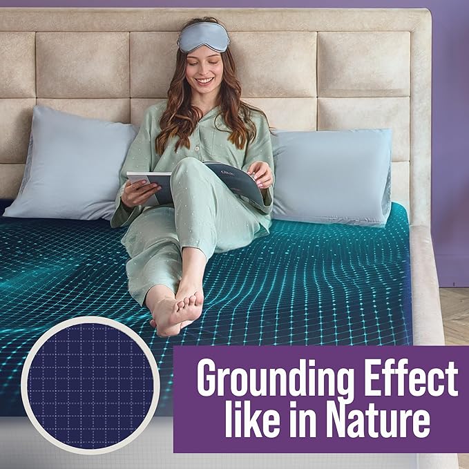 Earth Grounding Sheets Queen Size with 12% Silver Fiber & 4% Silk & 84% Cotton - Dark Blue - Quality Certified Grounded Well Bed Sheet - Conductive Fitted Sheet for Better Sleep