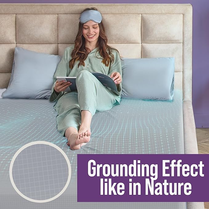 Earth Grounding Sheets California Size with 12% Silver Fiber & 4% Silk & 84% Cotton - Cloud Gray - Quality Certified Grounded Well Bed Sheet - Conductive Fitted Sheet for Better Sleep