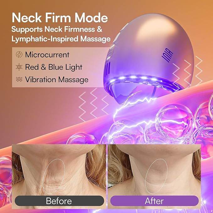 INIA 7-in-1 Red Light Therapy for Face and Neck Gua Sha Facial Massager Tool Device with Thermal and Cryo Mode for Puffiness & Firming Skincare Tool