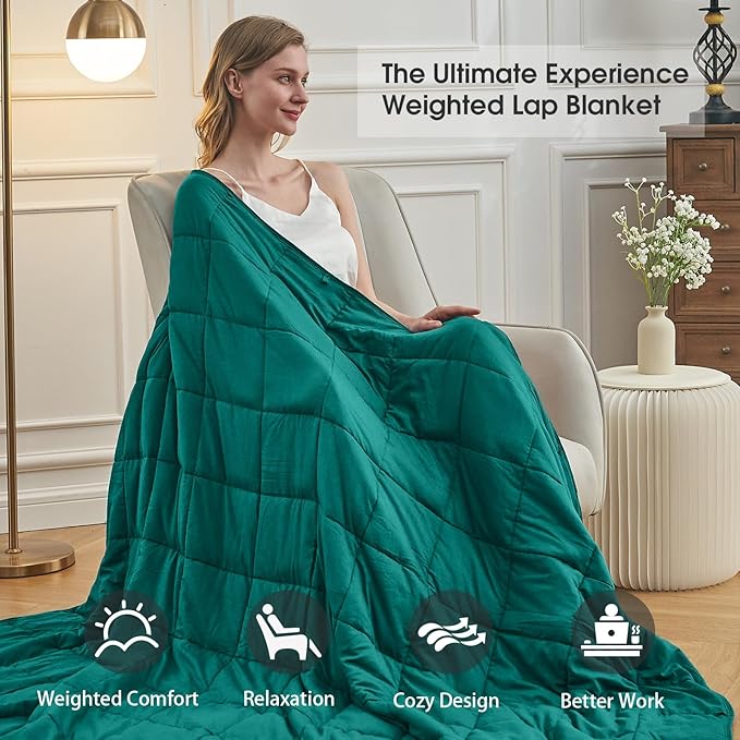 Green Weighted Blanket for Adults 12lbs, 60"x80", Queen Size Cooling Heavy Throw Blanket for 110-130lbs, Microfiber Soft Thick Big Blankets Weighted Comforter Breathable Gift for Sleeping