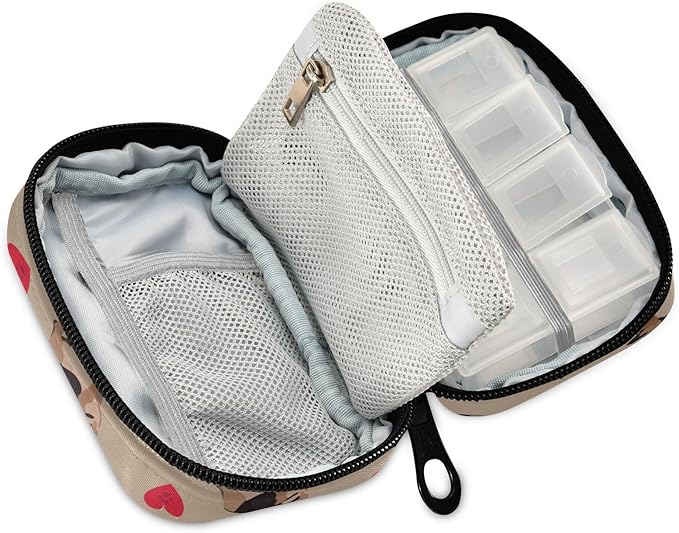 Pill Box German Shepherd Dog Heart 7 Day Pill Case Travel Pill Organizer Bag with Zipper Portable Weekly Vitamin Medicine Supplement Holder Pouch Bag