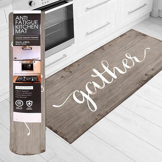 J&V TEXTILES Kitchen Mat Cushioned Anti Fatigue Floor Mat,19.6"x55", Thick Non Slip Waterproof Kitchen Rugs and Mats, Standing Mat for Kitchen,Floor,Home,Office,Desk,Sink,Laundry (Gather)