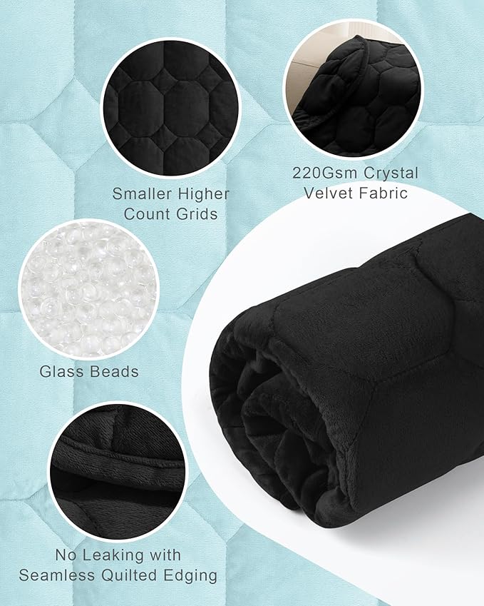 Cottonblue Weighted Blanket 7lbs for Adults, Weighted Lap Blanket Adults, 29'' x 24'' Small Weighted Blankets for Travel, Sleeping & Calming, Machine Washable Weighted Lap Pad, Black