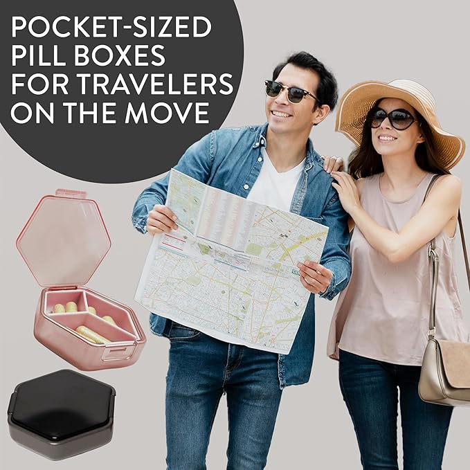 Petite Pill Box Set - Stylish, Compact Daily Pill Organizer, Medication Pill Case, Pill Container for Vitamin Management, Travel Essentials for Women/Men - Set of 2, Rose & Steele