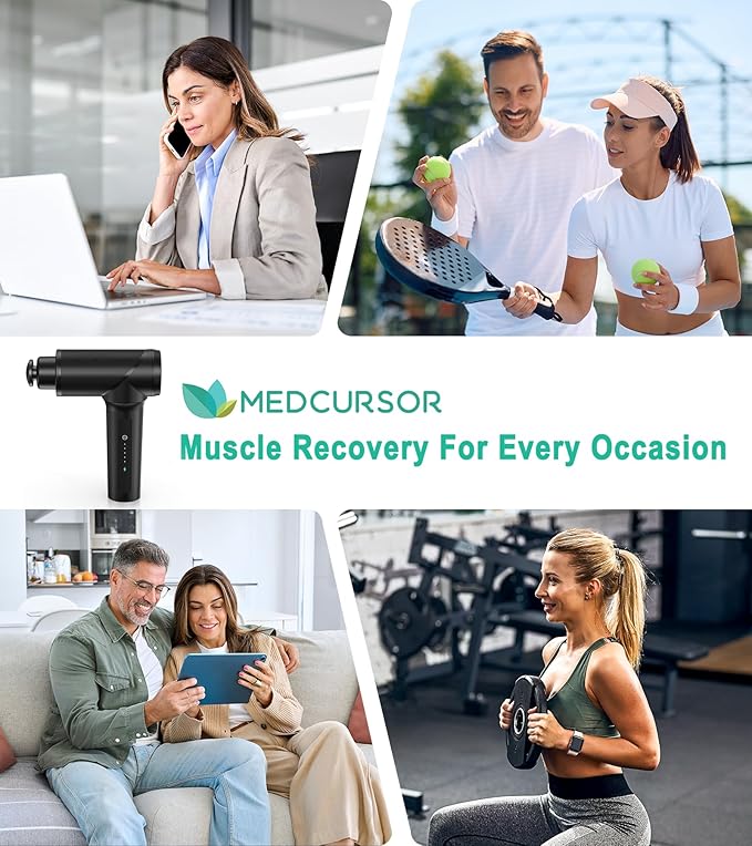 Medcursor Massage Gun - High Intensity Brushless Motor, Handheld Percussion Deep Tissue Massager with 6 Massage Heads for Sore Muscle and Stiffness, Gifts for Father/Dad (Black)