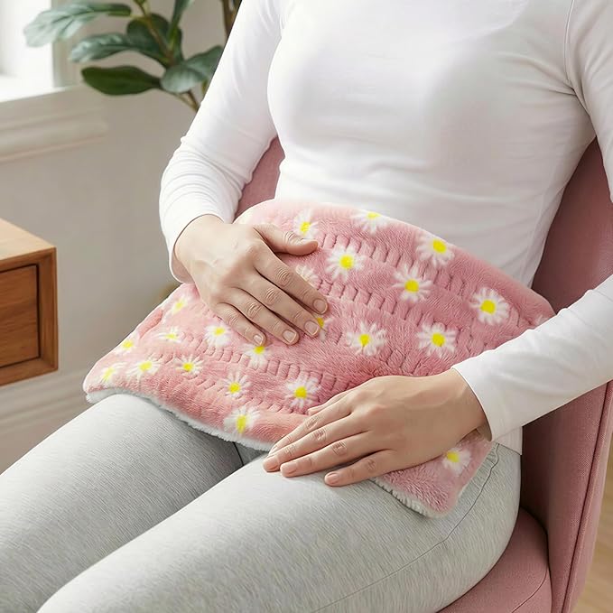 GOQO TOMO Heating Pad, 12 x 24 Inch, Pink Floral Pattern, Machine Washable, 8 Timer Settings, 12 Heat Levels, for Back Pain Relief-P01