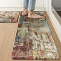 LEEVAN Kitchen Mats Cushioned Anti Fatigue Sets of 2,Non Slip Waterproof Kitchen Mats for Floor,Memory Foam Comfort Abstract Red Kitchen Floor Mat for Sink,Laundry,Home,Office,Desk(20"x31"+20"x47")