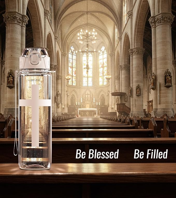 32oz/1L Sport Water Bottle, Light Tritan, Quick-Open Chug Lid/Straw 2-in-1, Leak-Proof, Dishwasher-Safe, BPA-Free, Drop-Resist & Scratch-Resist for Travel/Gym/Office/Church (Cross)