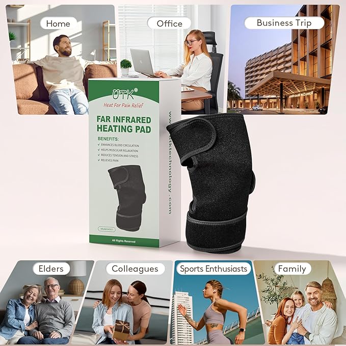 UTK Far Infrared Heating Pads for Knee Pain Relief, Heated Knee Brace Wrap with 6 Jade Stones & 3 Heat Settings & Auto Shut Off, Knee Heating Pad for Knee Pain & Stress Relief