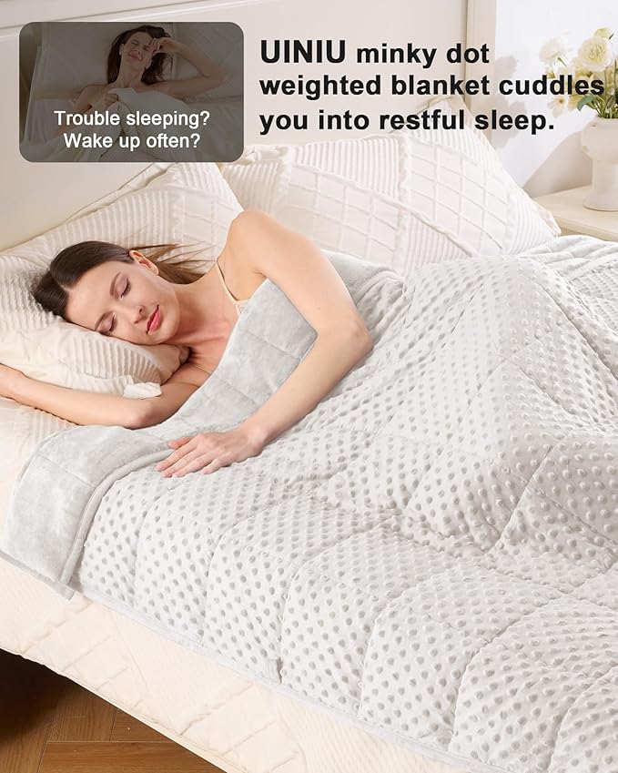 Weighted Blanket for Adults Twin Size 15 lbs, Soft Cooling Minky Dot Heavy Breathable Blanket for All-Season, Washable Weighted Throw with Glass Beads, 60 x 80 Inches, Cream