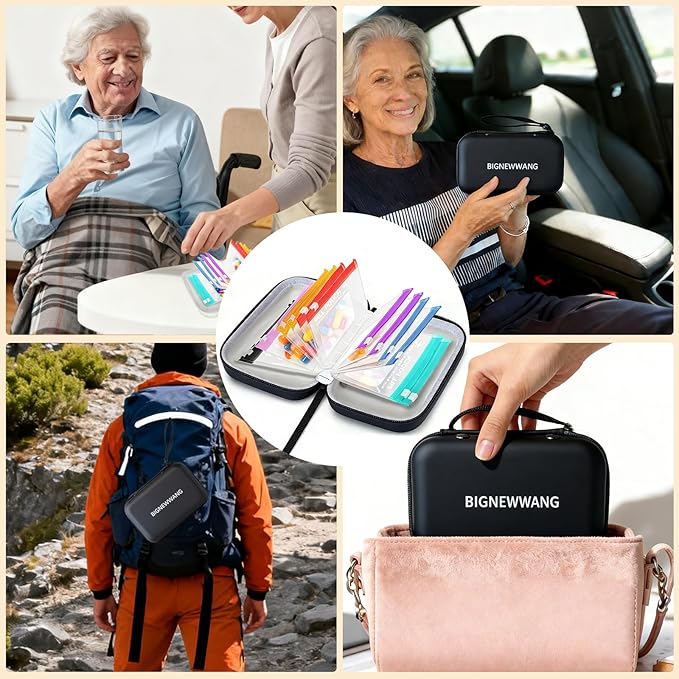 Extra Large Weekly Waterproof Pill Organizer Set, Reusable Pill Bags with 14 Coded AM PM Pouches for Home and Travel, 7 Day Portable Medicine Pill Case for Fish Oils, Vitamins (Black)