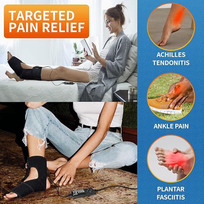 sticro Ankle Heating Pad for Achilles Tendonitis and Plantar Fasciitis Relief, Heated Ankle Brace Foot Heating Pad Wrap with Massage Ball for Sprained Ankle, Arthritis Foot Heel Pain Relief (Black)