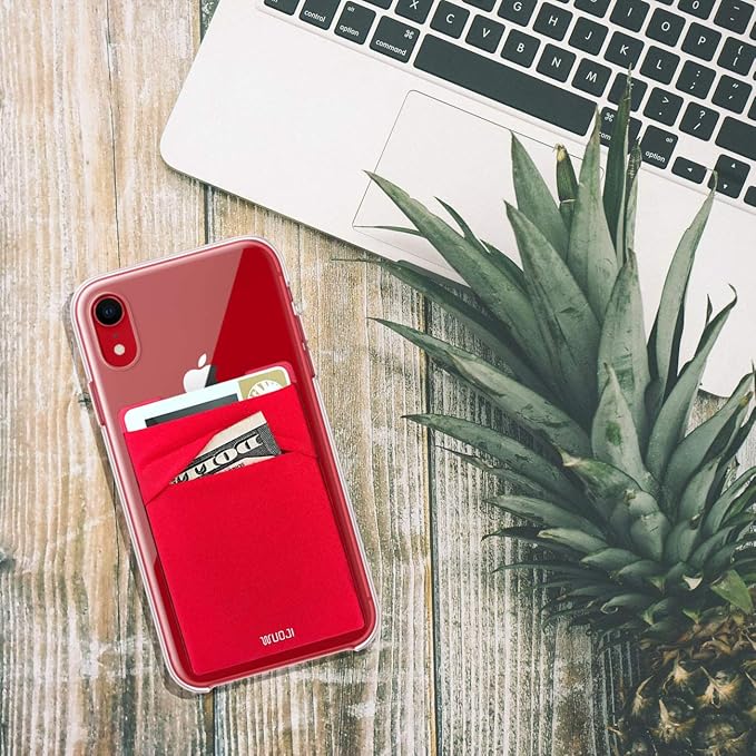 RFID Blocking Phone Card Wallet - Double Secure Pocket - Ultra-Slim Self Adhesive Credit Card Holder Card Sleeves Phone Wallet Sticker All Smartphones(Red)-2PC