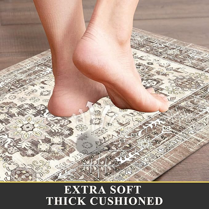 Pauwer Anti Fatigue Kitchen Mat Set of 2 Non Slip Kitchen Mats for Floor Cushioned Kitchen Rugs Comfort Standing Mat Farmhouse Waterproof PVC Foam Kitchen Floor Mat Runner